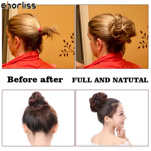 Wholesale Cheap Messy Curly Hairpieces For Women Hair Bun Elastic Scrunchie Chignon Updo Curly Synthetic Hair chignon